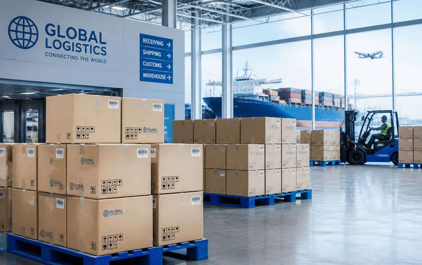 Warehouse with shipping cartons ready for export